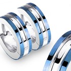 316l Surgical Stainless Steel Blue Striped Hoop Earrings  men Or Women 