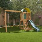 Wooden Swing Set Playground Outdoor Cedar Playhouse Backyard Kids W  Slide New