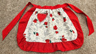 2 Lot Vintage 1950s Apron - Red With Roses And Heart Pocket - Green Butterflies