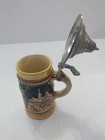 Vintage German Beer Stein With Pewter Lid  7  Tall Ceramic 