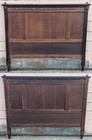 Antique Oak Wooden Full Size Edwardian Curved Bow Bed Frame Head Foot Board Set