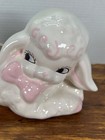Vintage Ceramic White Lamb Planter Pink Bow Nursery  11 