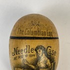 Vintage Columbian Egg Needle Case Victorian Lady Sewing Wooden Germany 1492 Rare