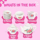 17 Pieces Floral Miniature Porcelain Ceramic Tea Set - Pretend Play Kids Toy    