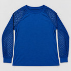 Womens Large Royal Blue Raglan Lace Sleeve Crew Neck Stretch Casual Blouse Shirt