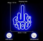 Blue Led Neon Sign Middle Finger Hand Gesture Usb Powered