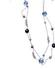 Vintage Clear Blue Glass Crystal Necklace Earrings Set Gold Tone Faceted Beads