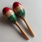 Vtg Original Mexican Handpainted Wooden Fiesta Maracas Percussion 10 75  Long