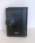 Coach Vtg Black Leather Portfolio  planner  Pen   Card Slots Euc