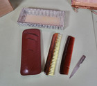 Vintage Leather Comb Case With A Brush Comb And File With Original Box