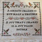 Vintage Folk Art Finished Cross-stitch Sampler   Birds W poem
