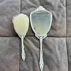 Antique Victorian Mirror   Hair Brush Set Metal With Rose Design Color off-white