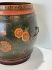 Antique Chinese Wood Rice Barrel Hand Painted Container Signed