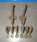 8 Antique vintage Cast Iron Architectural Hooks - 2 Large Double