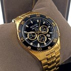 Men s Bulova Marine Star 98b406 Black Dial Gold Stainless Steel Quartz Watch