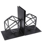 Pair Geometric Bookends Nonskid Heavy Duty Metal Sturdy Books Organizer Black