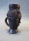 Fine Small Old African Tribal Art Congo Lele Wooden Carved Cup With Face Head