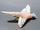 Vintage Hand Carved Flying Pheasant Tie Clip Hand Painted Wood Bird Hunting