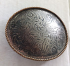 Men s Western Belt Buckle Sterling Silver Plate Scroll With Gold Tone Edging