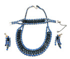 Vintage Shades Of Blue Rhinestone Statement Necklace Bracelet Earrings Set
