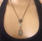 Vintage Necklace Art Nouveau  Lavalier Pendant Antique Soft Aqua Czech Glass