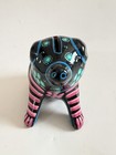 Vintage Piggy Bank Mexican Folk Art Clay Hand Painted Red Black Floral Pottery
