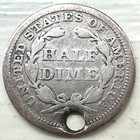 1853 Seated Liberty Silver Half Dime With Hole   Arrows Very Nice Rare Coin  1