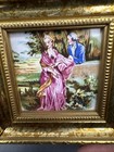 Vintage Miniature Gold Framed Pictures Victorian Courting Couple 2 75x2 75    Doll