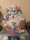 Vintage Chinese Famille Rose Porcelain Laughing Buddha Statue 10  Figurine