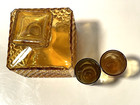 Vintage Amber Indiana Glass Square Diamond Point Decanters Set   2 Shot Glasses