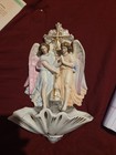 Antique Bisque Porcelain Guardian Angels Holy Water Font
