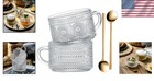 Elegant Vintage Glass Coffee Mugs Set Of 2 - 14 Oz Embossed Floral Tea Cups