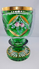Antique Magnificent Cup Ranft  - Overlay Glass Green Enamel Painting Roses Gilt