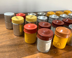 Lot  22  Vintage Aluminum Film Canisters Kodak Ansco Ilford Colored Tops Empty
