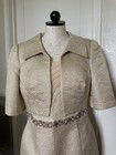 Kay Unger New York 2-piece Champagne Metallic Dress Bolero Jacket Beaded Size 14