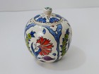 Turkish Art Pottery Lidded 4 5  Jar Hand Painted Sedef Gini Kutahya Turkey