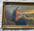 Framed Jesus   The Lamb Good Shepherd Print 31  X 17  Vintage Antique Ornate