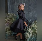 Handmade Girls Black One Shoulder Formal Dress 5 Bow Ruffles Rhinestone Trim