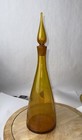 Vtg Mcm Art Glass Amber Bottle Decanter Stopper 16     read 