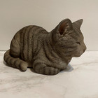Realistic Sleeping Gray Tabby Cat Garden Figurine Statue Sculpture Home Decor