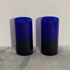 Set Of 2 Skyy Vodka Shot Glasses Cobalt Blue Glass Gold Graphics Barware 3  Tall