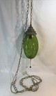 Vtg Mid Century Modern Hanging Swag Light Lamp Green Optic Glass Globe Mcm B