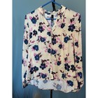 Bold Floral Banded Collar Long Sleeve Ruffle Shirt Elevated Office Romantic M