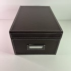 Photo Storage Organizer Box W  Cases  Faux Brown Leather  Clear Cases With Label