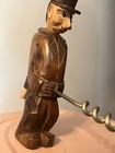 Vintage Corkscrew Carved Wood Man Bottle Opener