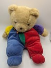Vintage Eden Teddy Bear Colorblock Plush Velour Primary Colors Rainbow Bow 1990s