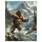 Vintage Sasquatch Bigfoot Art Print Fly Fishing Artwork Fishing Cabin Wall Decor