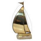 Vintage Nautical Brass Sail Boat With Stone Base Signed Demott 17    Tall