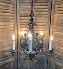 Vintage Spanish Revival Gothic 5 Light Wrought Iron Hanging Chandelier - Works 