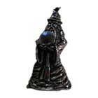 Vintage Pewter Wizard Figurine Crystal Ball Iridescent Orb Rhinestone Accents   